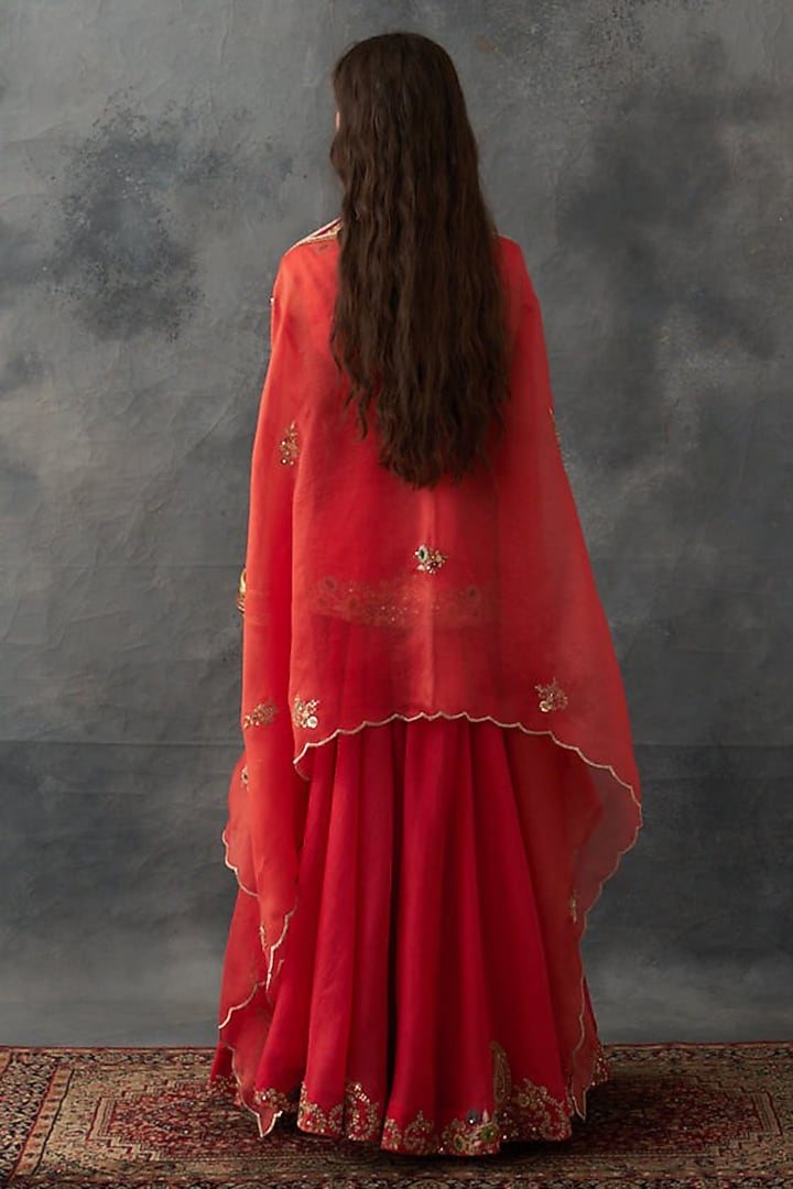 Rust Organza Embroidered Jacket Set by Petticoat Lane at Pernia's Pop Up Shop