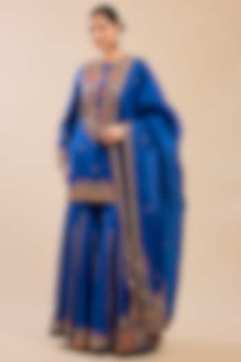 Blue Chanderi Bridal Sharara Set by Petticoat Lane at Pernia's Pop Up Shop