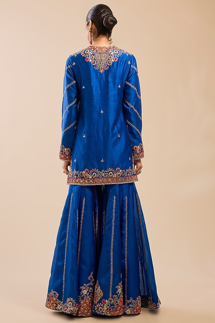 Blue Chanderi Bridal Sharara Set by Petticoat Lane at Pernia's Pop Up Shop