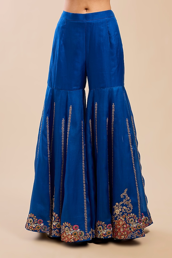 Blue Chanderi Bridal Sharara Set by Petticoat Lane at Pernia's Pop Up Shop