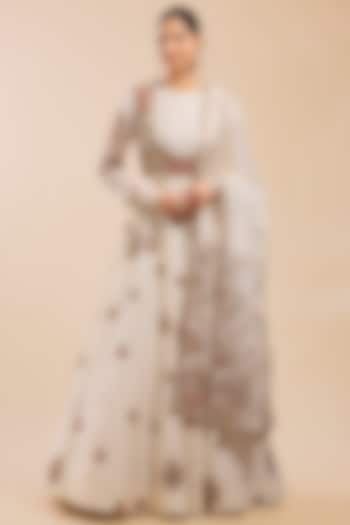 Ivory Chanderi Silk Boota Work Kalidar Bridal Anarkali With Dupatta by Petticoat Lane at Pernia's Pop Up Shop