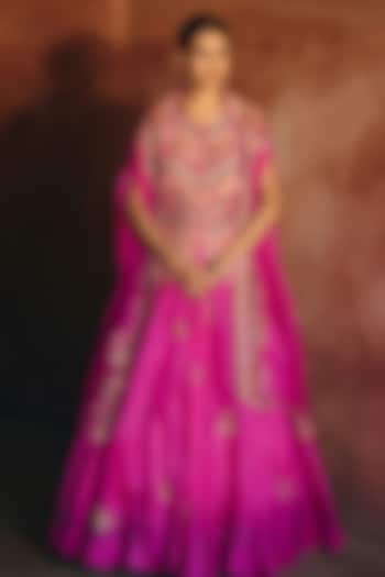 Fuchsia Pink Organza Embroidered Jacket Set by Petticoat Lane at Pernia's Pop Up Shop