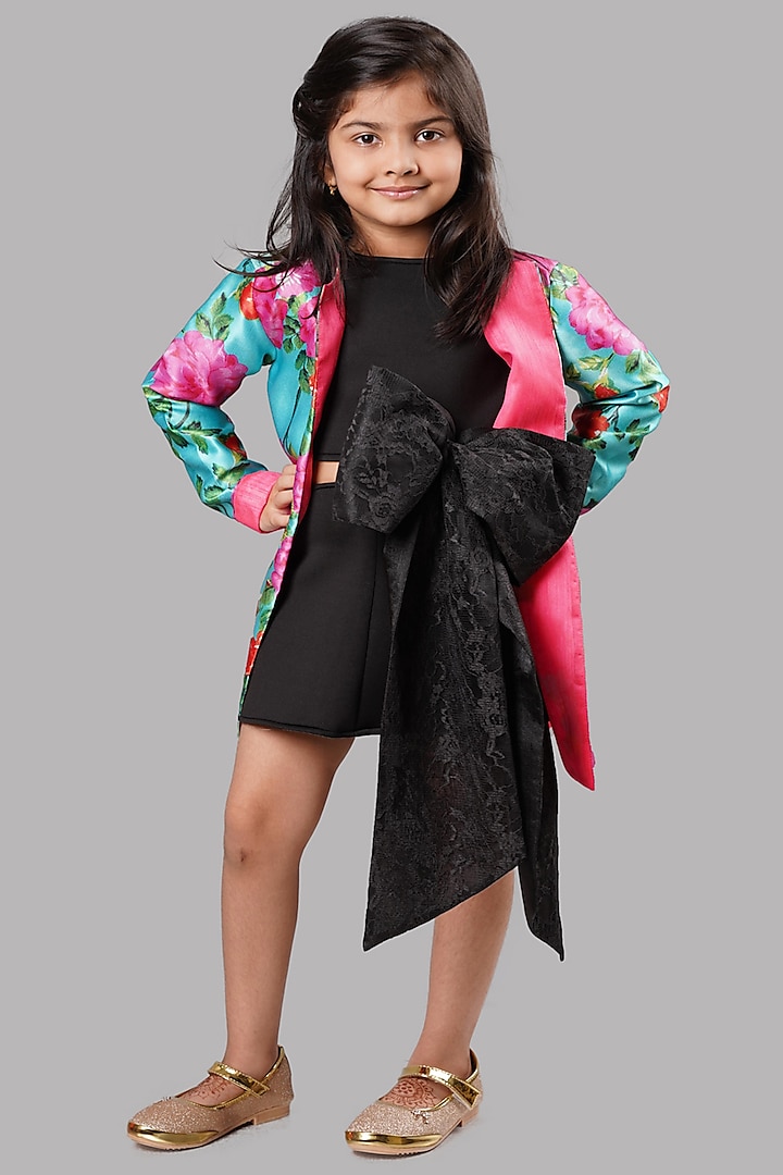 Green Digital Printed Jacket For Girls by Pink Cow