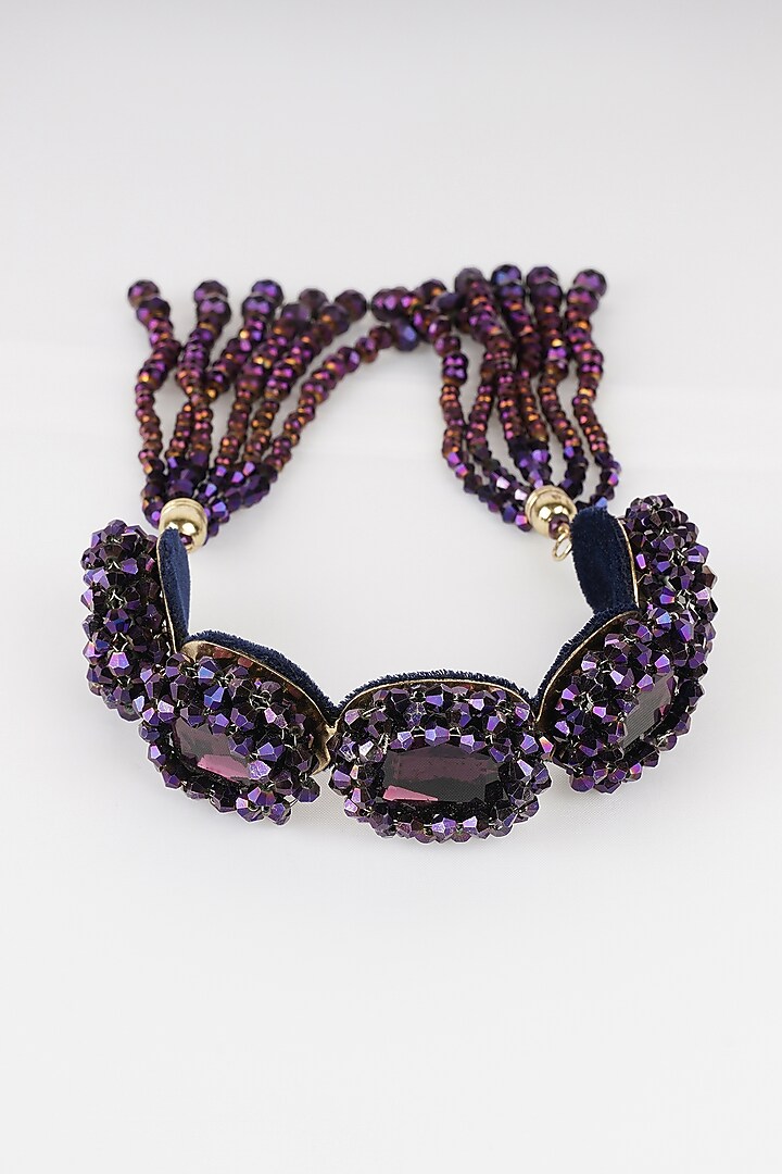 Navy Blue Glass Beaded & Crystal Bracelet by Bijoux By Priya Chandna at Pernia's Pop Up Shop
