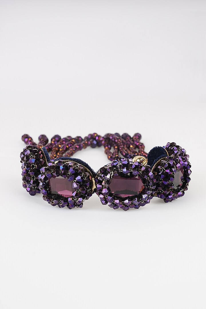Navy Blue Glass Beaded & Crystal Bracelet by Bijoux By Priya Chandna at Pernia's Pop Up Shop