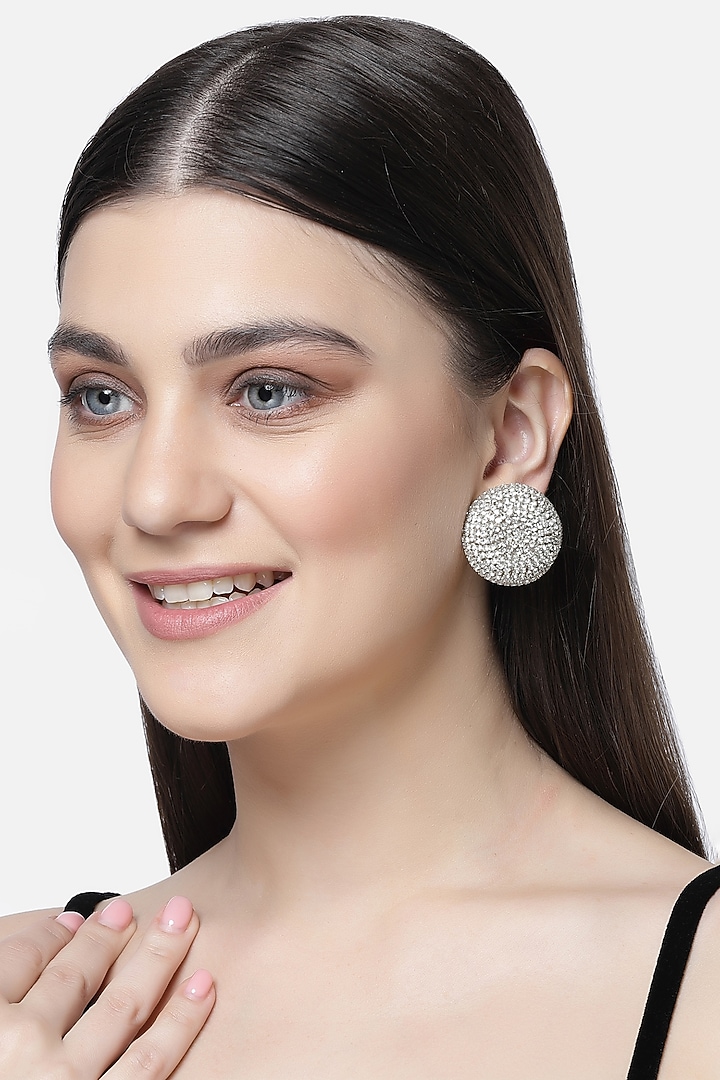 Gold Finish Crystal Stud Earrings by Bijoux By Priya Chandna at Pernia's Pop Up Shop