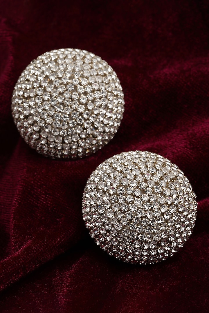 Gold Finish Crystal Stud Earrings by Bijoux By Priya Chandna at Pernia's Pop Up Shop