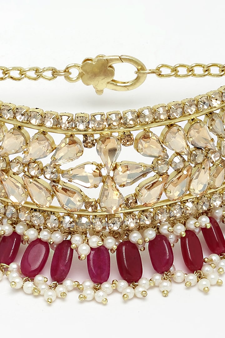 Gold Finish Red Semi-Precious Stone & Crystal Choker Necklace by Bijoux By Priya Chandna at Pernia's Pop Up Shop