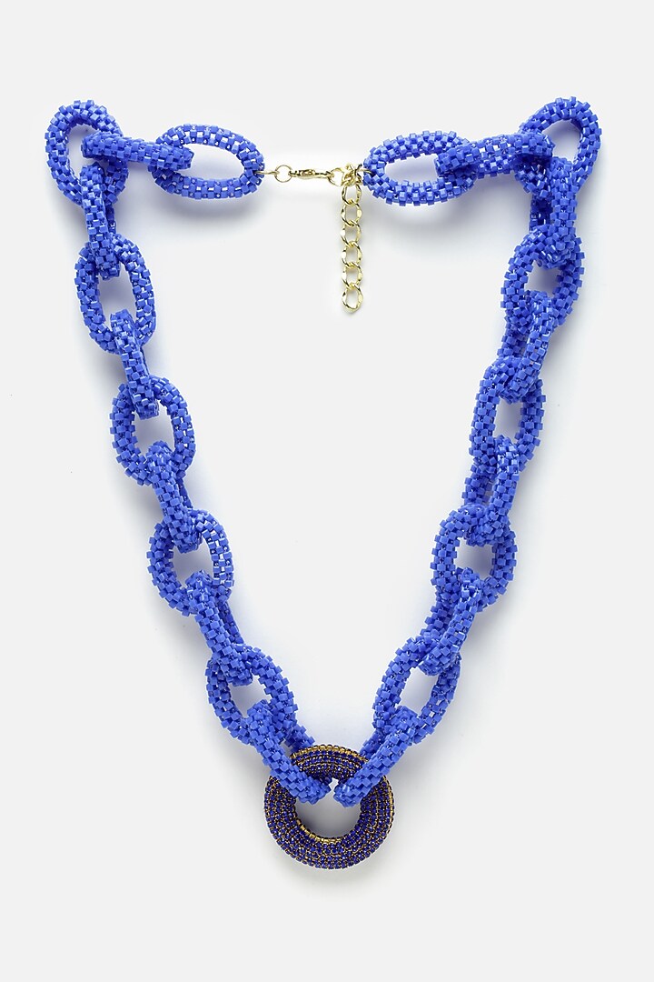 Royal Blue Glass Beaded & Crystal Pendant Necklace by Bijoux By Priya Chandna at Pernia's Pop Up Shop