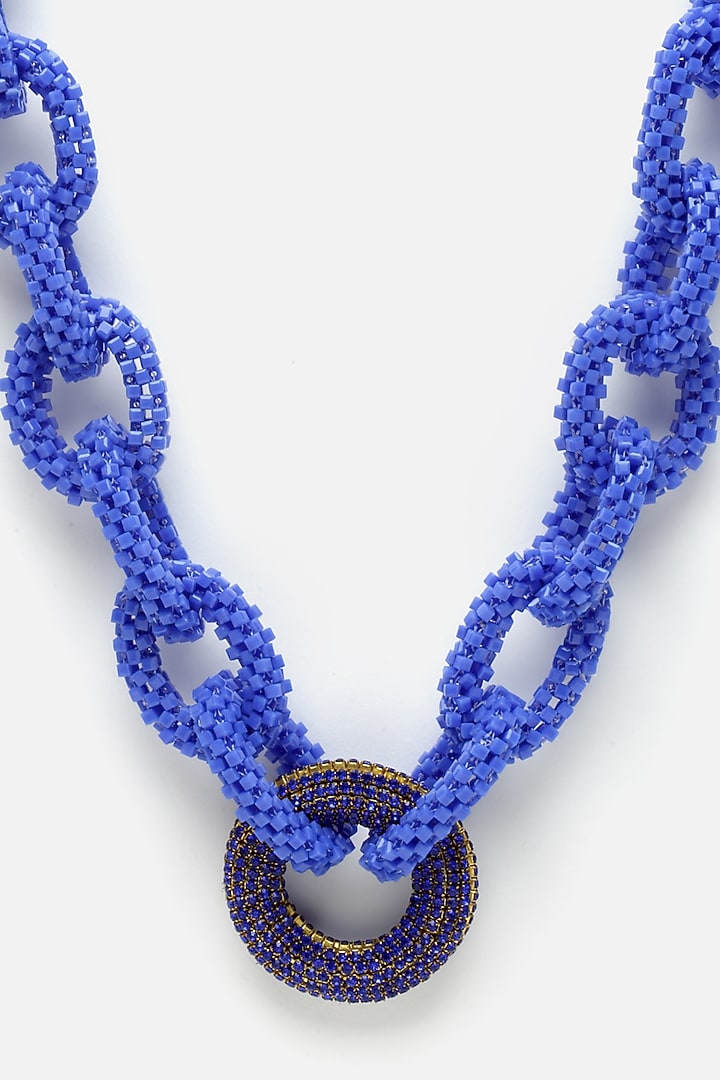 Royal Blue Glass Beaded & Crystal Pendant Necklace by Bijoux By Priya Chandna at Pernia's Pop Up Shop