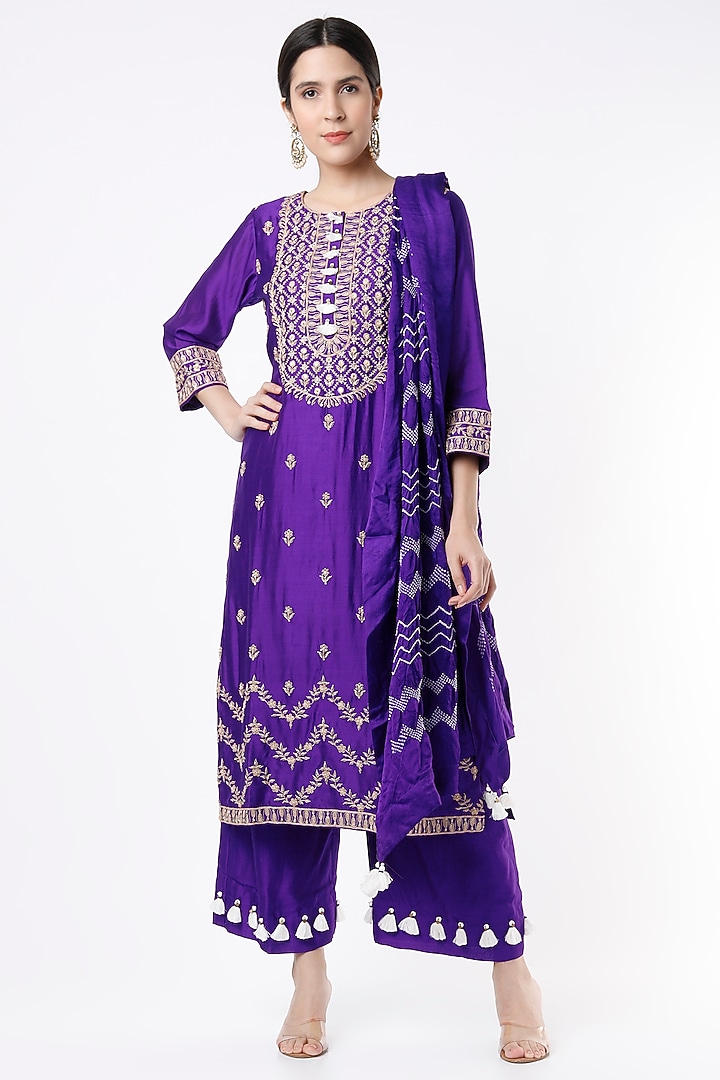 Purple Zardosi Embroidered Kurta Set by Pink City By Sarika at Pernia's Pop Up Shop