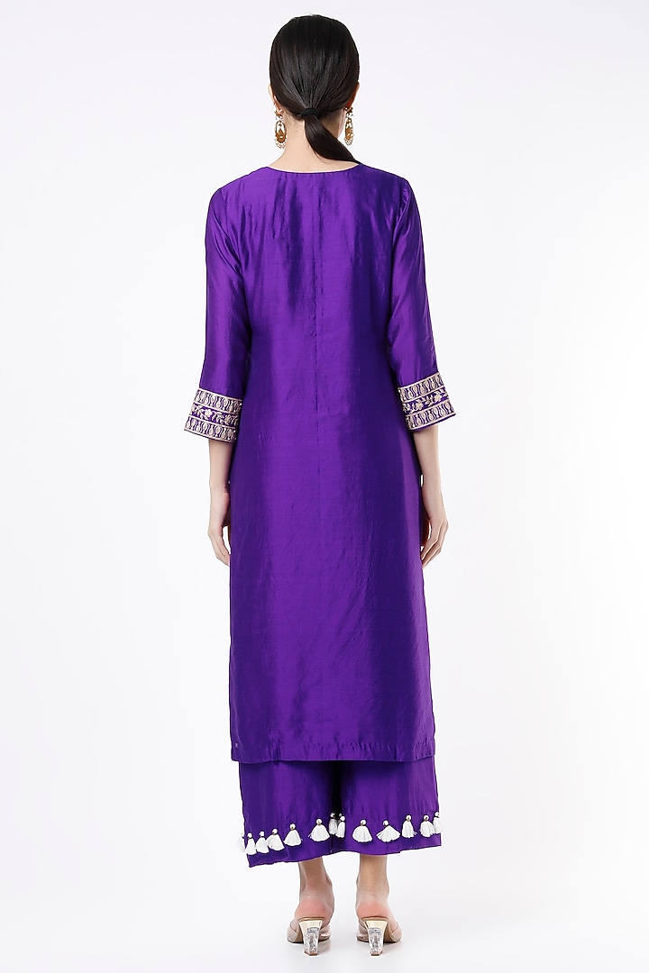 Purple Zardosi Embroidered Kurta Set by Pink City By Sarika at Pernia's Pop Up Shop