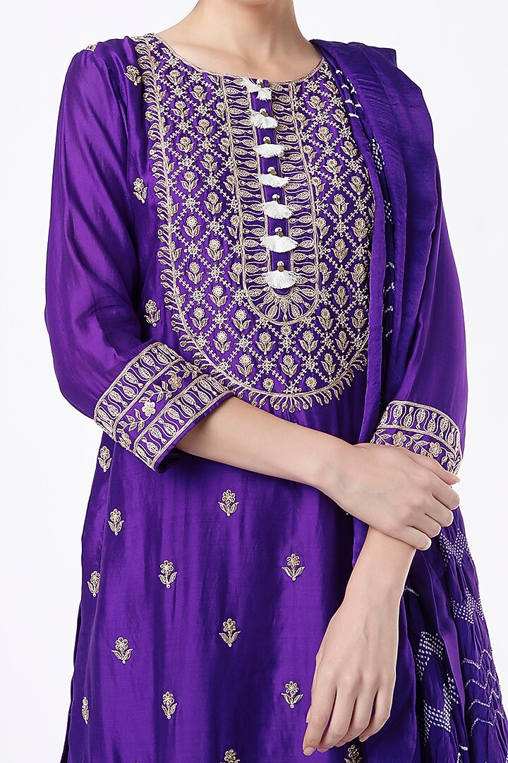 Purple Zardosi Embroidered Kurta Set by Pink City By Sarika at Pernia's Pop Up Shop