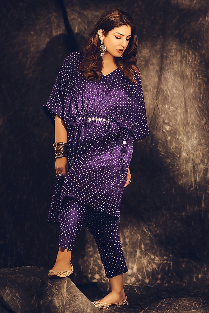 Purple Silk Handcrafted Kaftan Set by Pink City By Sarika at Pernia's Pop Up Shop