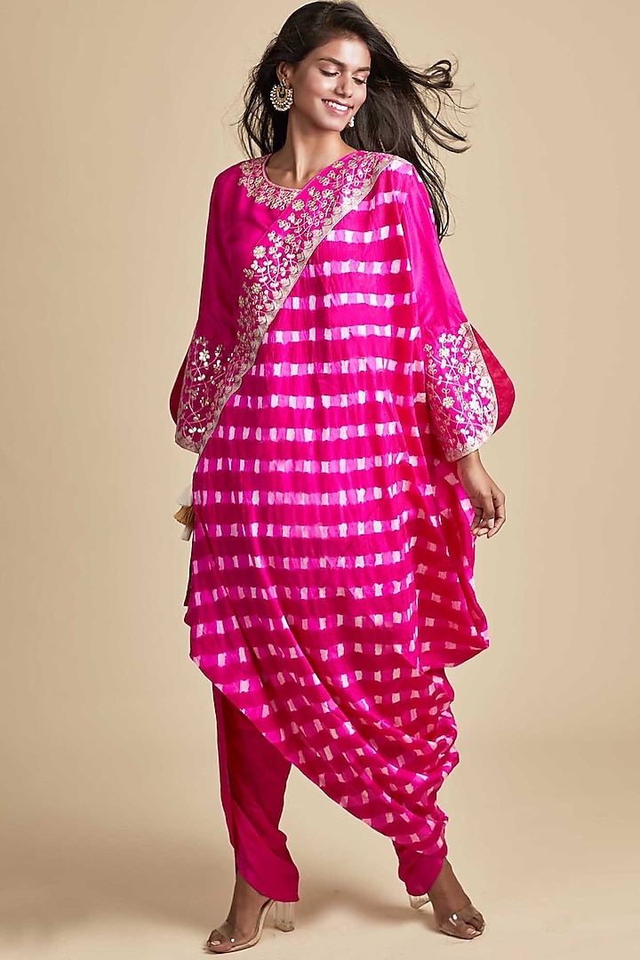 Hot Pink Hand Embroidered Kurta Set by Pink City By Sarika