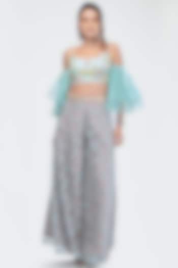 Sky Blue Embroidered Crop Top WIth Flared Pants  by Priya Chhabria