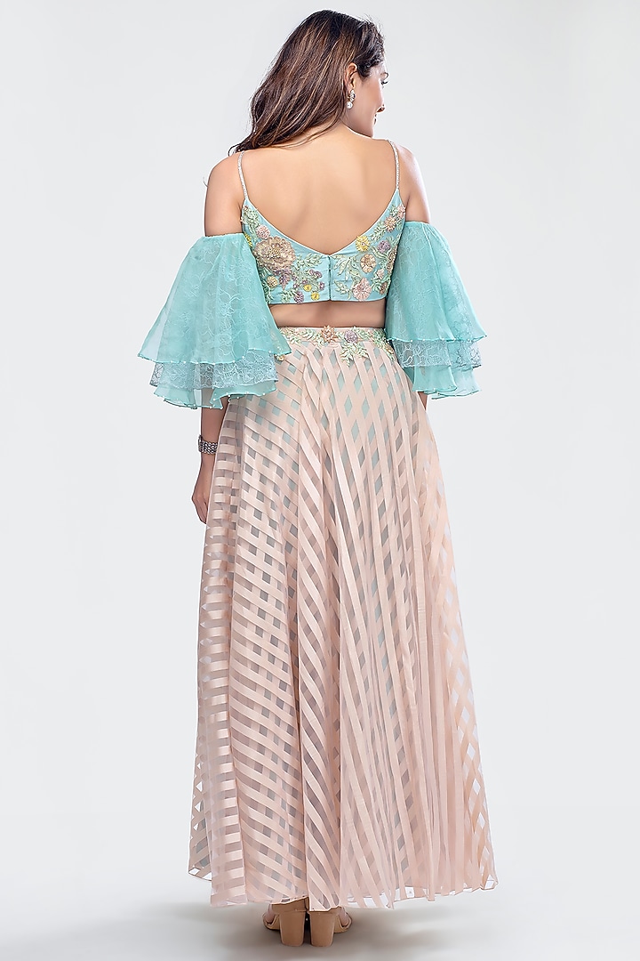 Beige Embroidered Crop Top With Skirt by Priya Chhabria at Pernia's Pop Up Shop