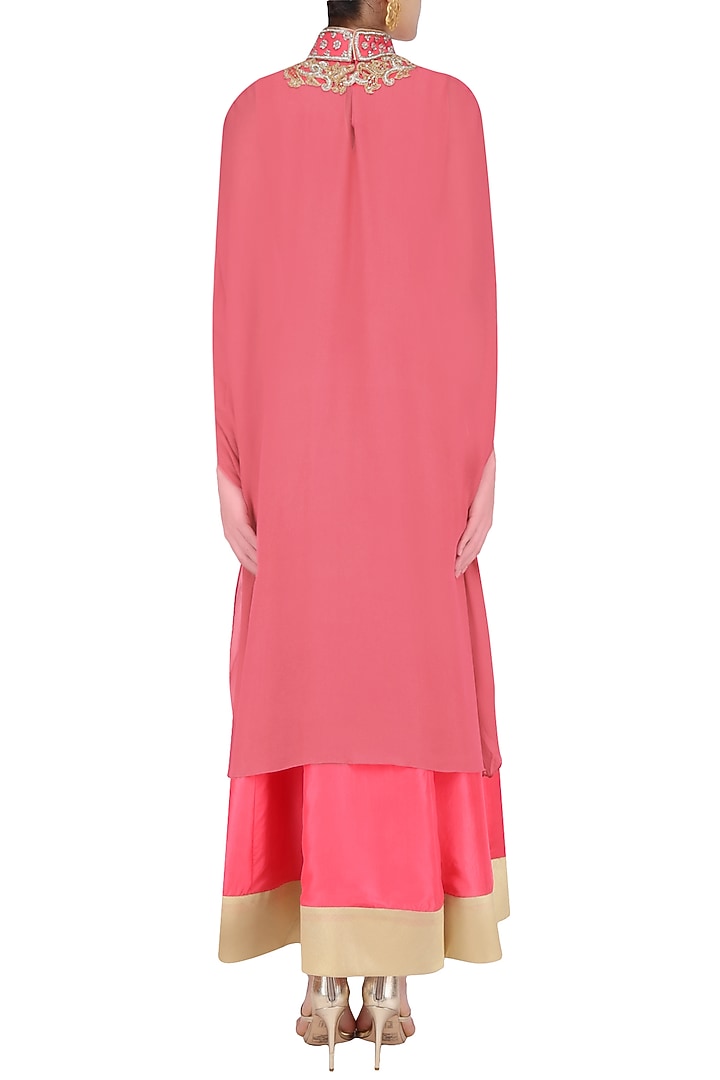 Pink anarkali and floral embroidered cape set available only at Pernia's Pop Up Shop.