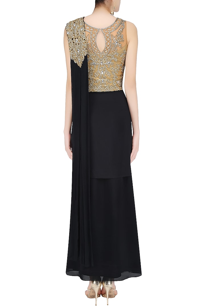 Black and gold cutdana and crystal embroidered saree with blouse available only at Pernia's Pop Up Shop.