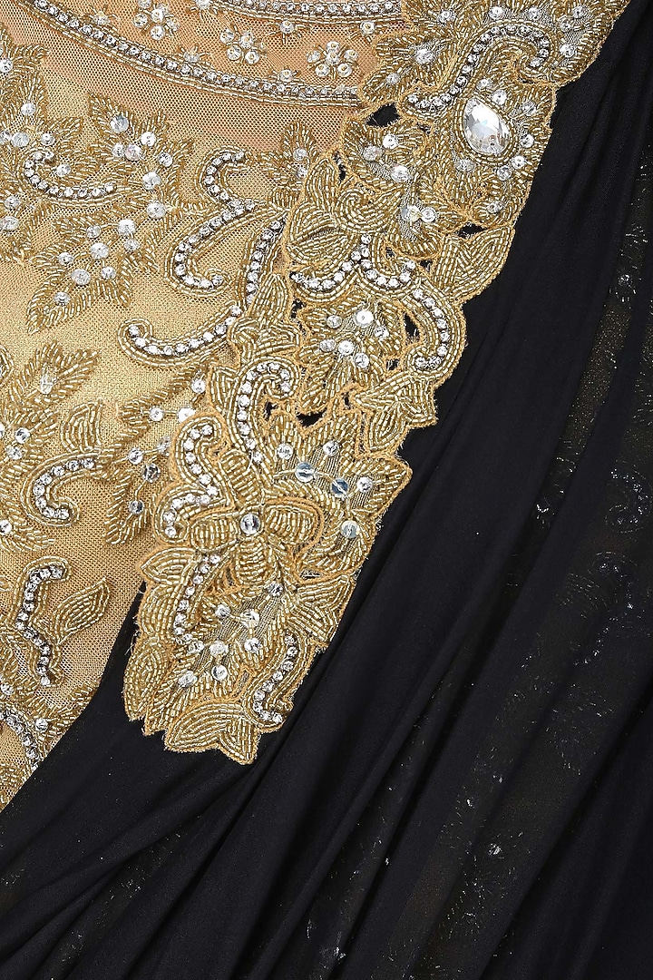 Black and gold cutdana and crystal embroidered saree with blouse available only at Pernia's Pop Up Shop.