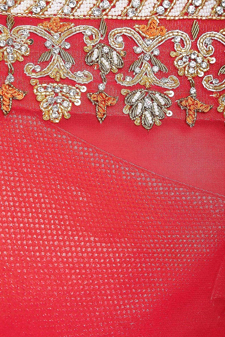 Orange and pink shaded embroidred motifs saree available only at Pernia's Pop Up Shop.