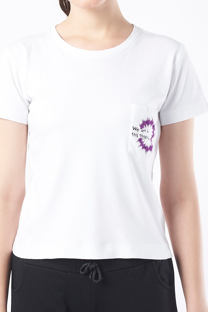 White Jersey T-Shirt With Pocket by Pocket Stories at Pernia's Pop Up Shop