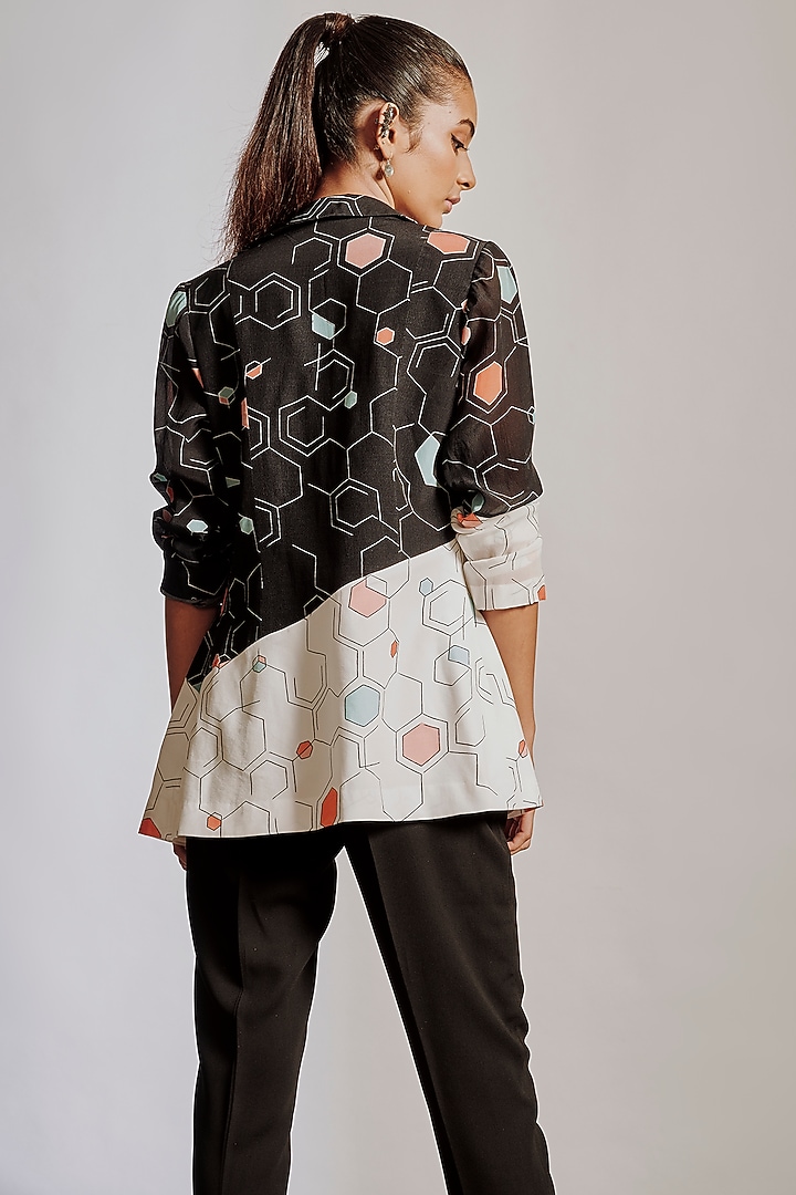 Black Printed Crepe Jacket by Pocket Stories at Pernia's Pop Up Shop
