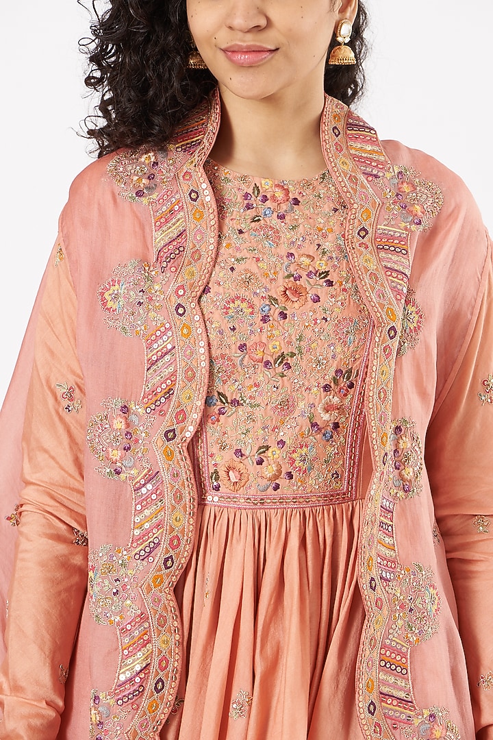 Dark Peach Brocade Wedding Sharara Set by Petticoat Lane at Pernia's Pop Up Shop
