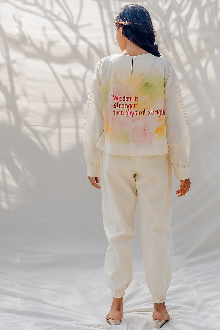 Off-White Handwoven Jogger Pants by Purvi Doshi at Pernia's Pop Up Shop