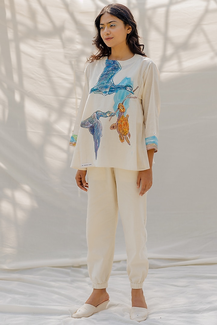 Off-White Hand Embroidered Top by Purvi Doshi