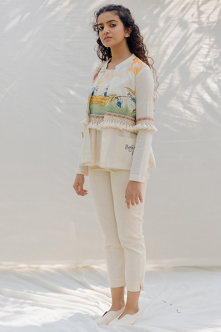 Off-White Front Open Jacket With Tassels by Purvi Doshi