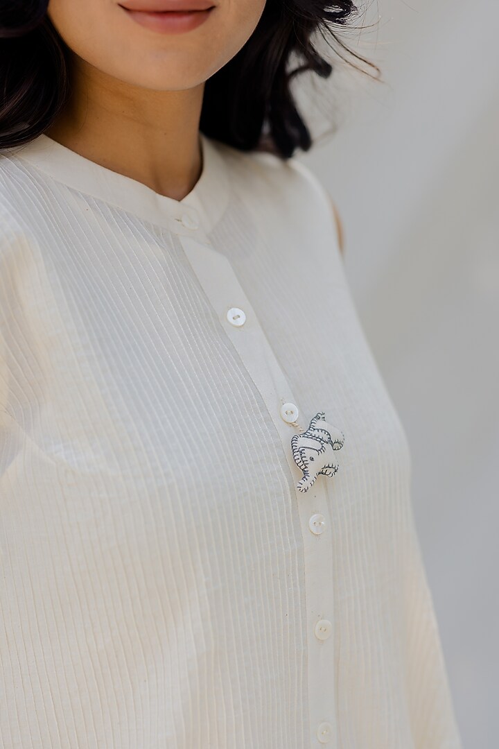 Off-White Hand-Painted Pintucked Sleeveless Vacation Dress by Purvi Doshi at Pernia's Pop Up Shop