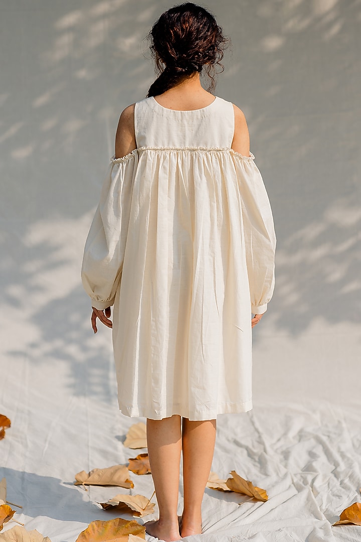 Off-White Cold-Shoulder Gathered Vacation Dress by Purvi Doshi at Pernia's Pop Up Shop