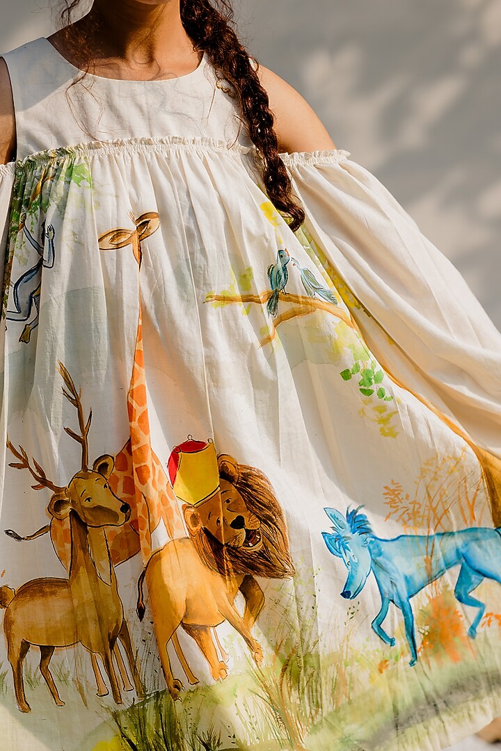 Off-White Cold-Shoulder Gathered Vacation Dress by Purvi Doshi at Pernia's Pop Up Shop
