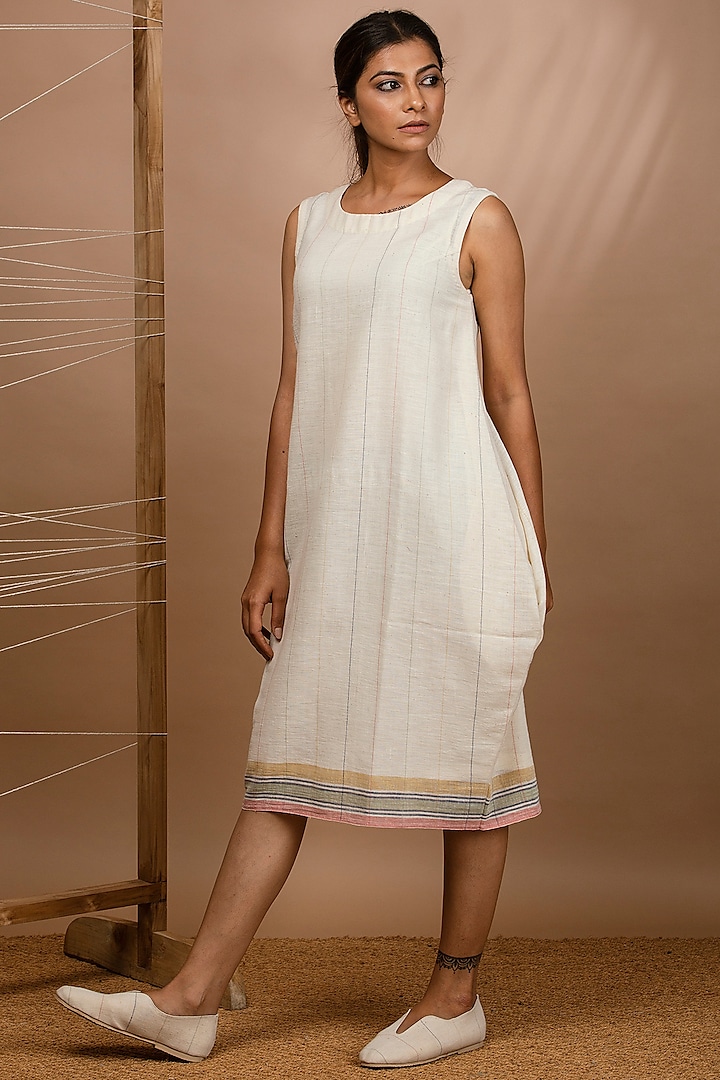 Off White Handwoven Cocoon Dress by Purvi Doshi