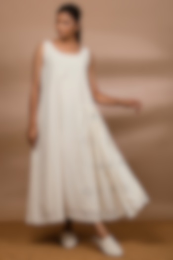 Off White Handwoven Asymmetric Dress by Purvi Doshi