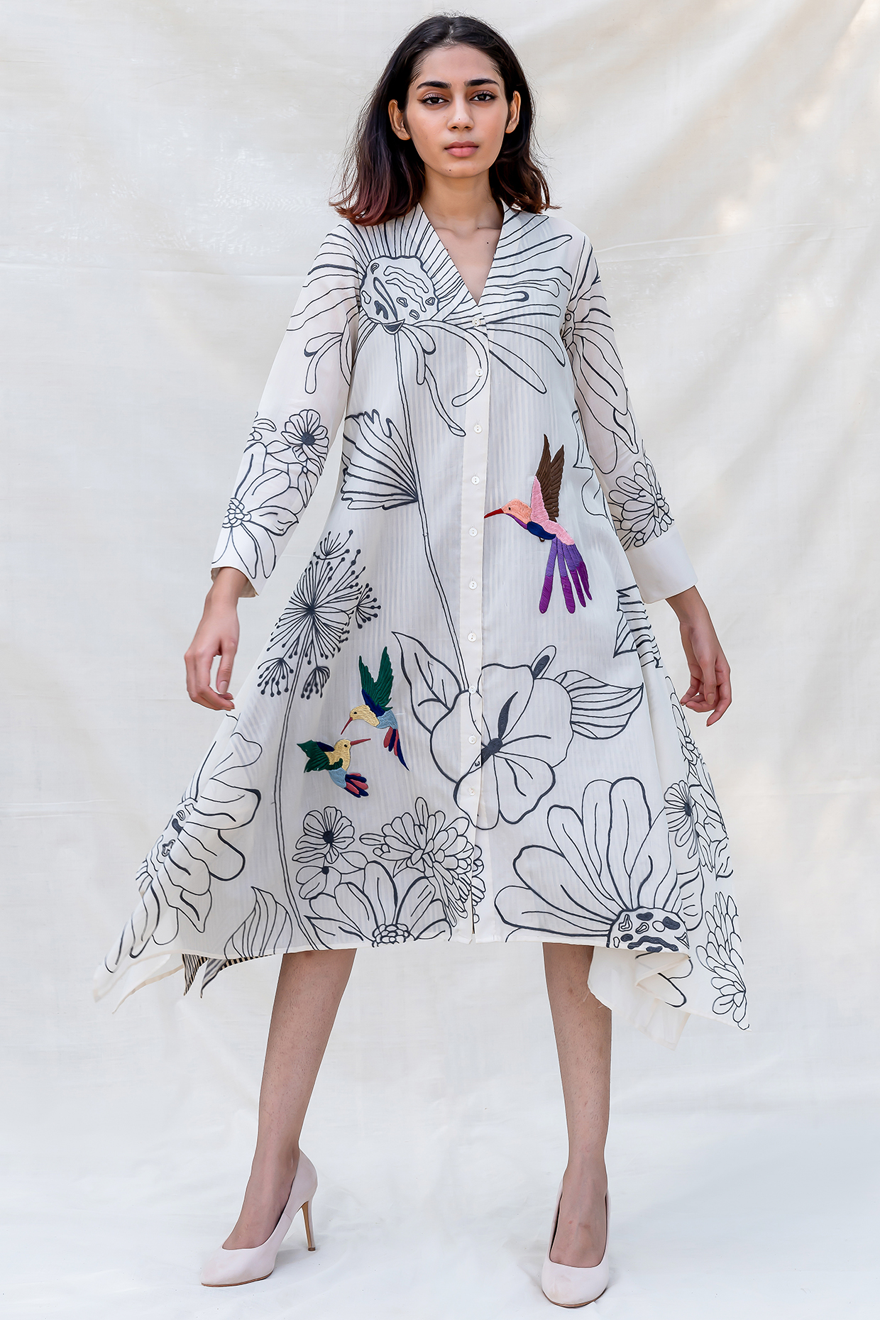 Off White Embroidered Handkerchief Vacation Dress by Purvi Doshi at Pernia's Pop Up Shop