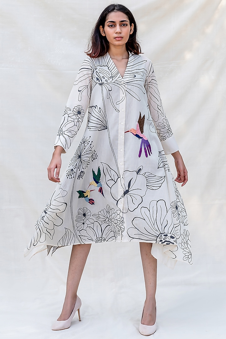 Off White Embroidered Handkerchief Dress by Purvi Doshi
