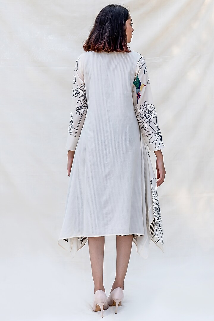 Off White Embroidered Handkerchief Vacation Dress by Purvi Doshi at Pernia's Pop Up Shop