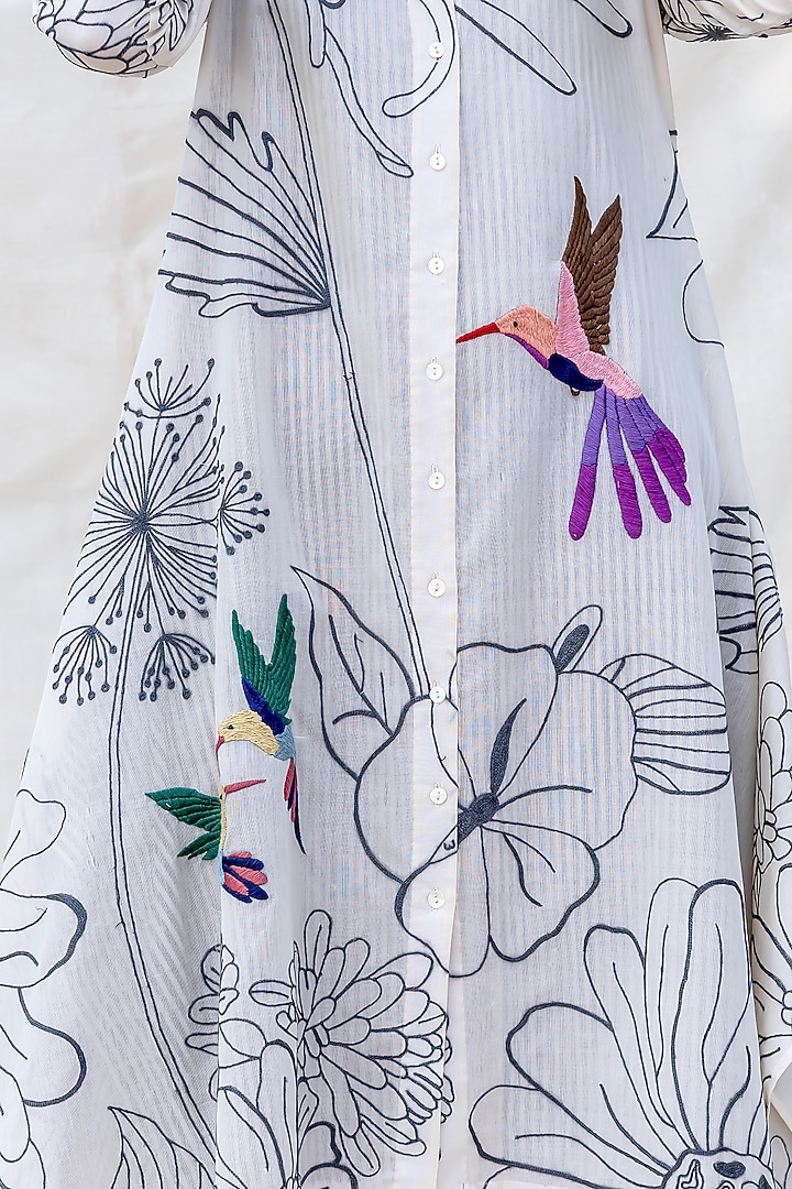 Off White Embroidered Handkerchief Vacation Dress by Purvi Doshi at Pernia's Pop Up Shop