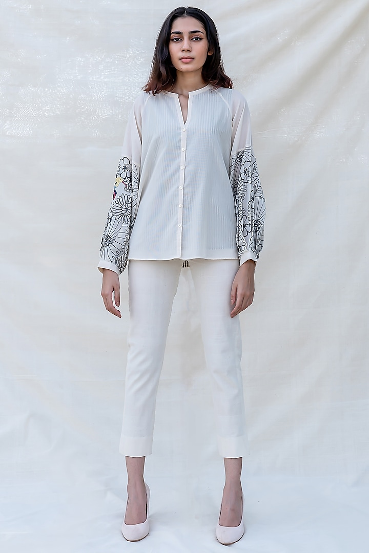 Off White Embroidered Top by Purvi Doshi