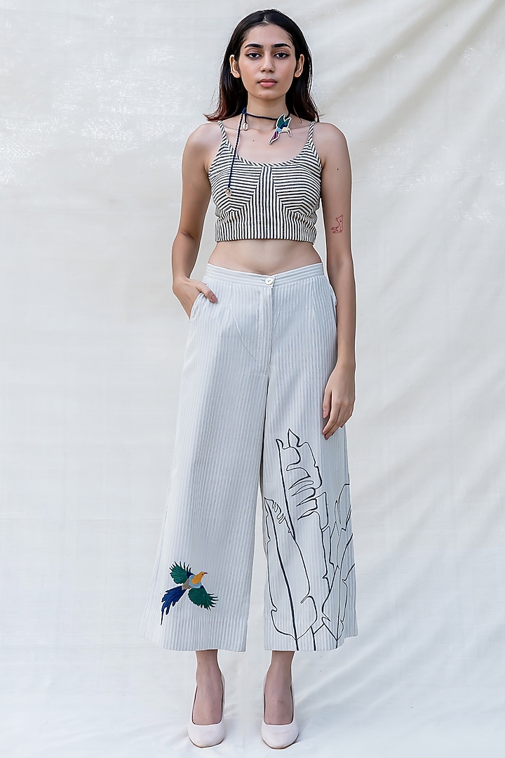 Off White & Black Embroidered Bralette Top by Purvi Doshi