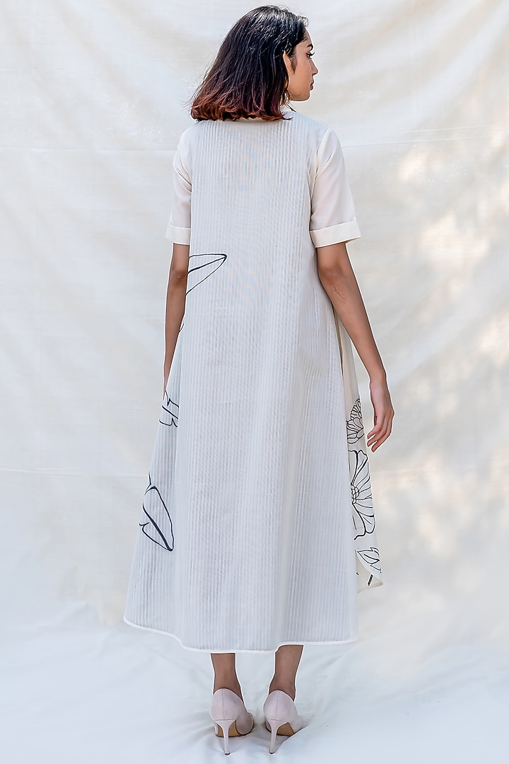 Off White Embroidered Summer Dress With Side Slit by Purvi Doshi at Pernia's Pop Up Shop