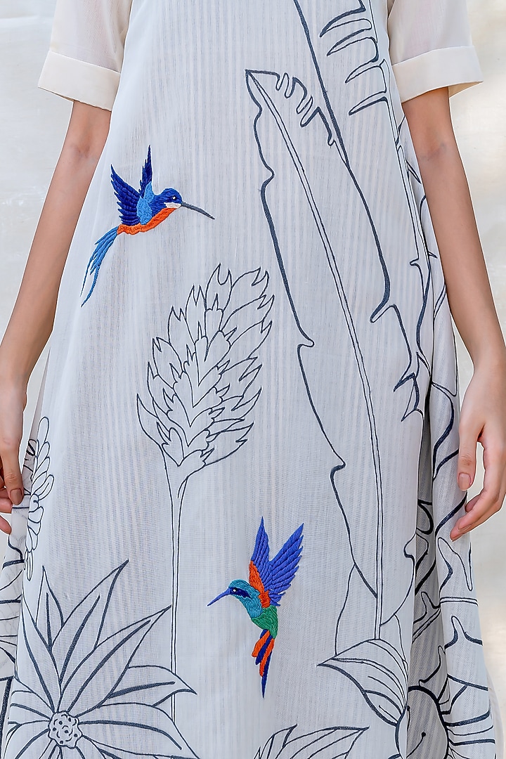 Off White Embroidered Summer Dress With Side Slit by Purvi Doshi at Pernia's Pop Up Shop