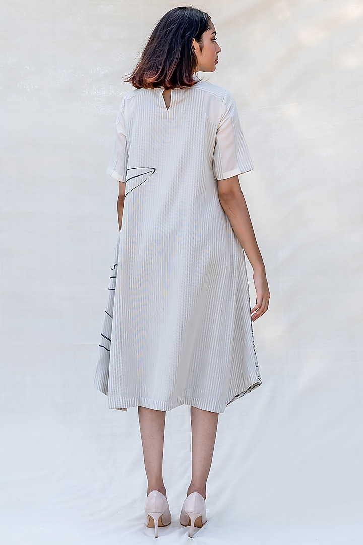 Off White Embroidered Vacation Dress With High Neck by Purvi Doshi at Pernia's Pop Up Shop