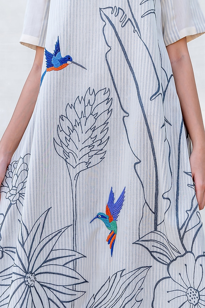 Off White Embroidered Vacation Dress With High Neck by Purvi Doshi at Pernia's Pop Up Shop