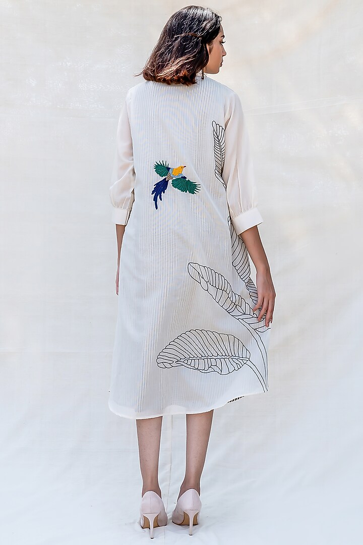 Off White Embroidered Midi Summer Shirt Dress by Purvi Doshi at Pernia's Pop Up Shop