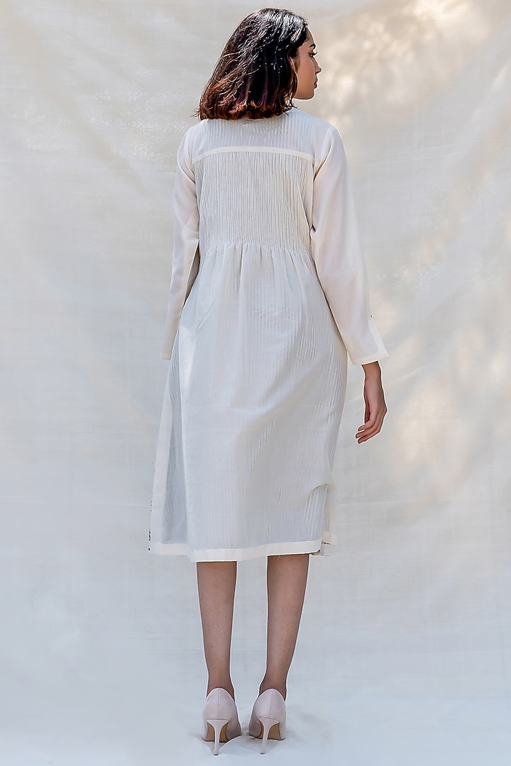 Off White Embroidered Pintucked Vacation Dress by Purvi Doshi at Pernia's Pop Up Shop