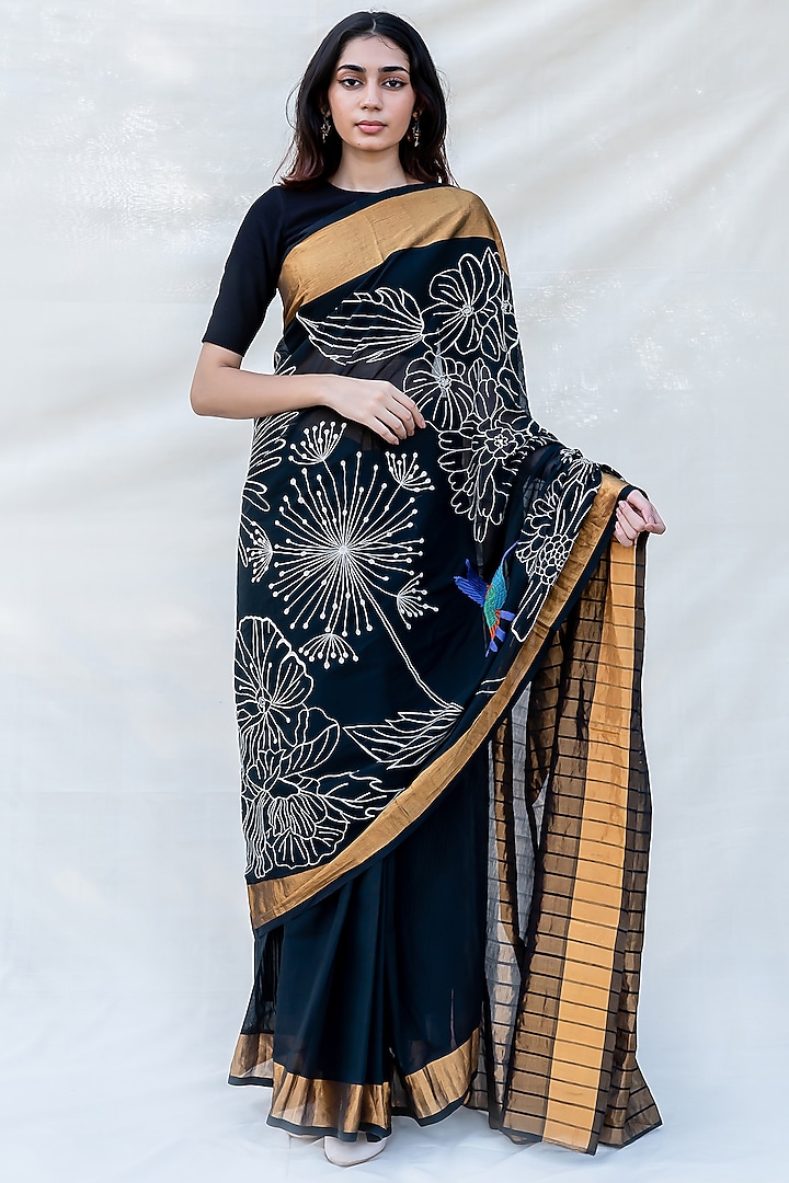Black Hand Embellished Saree by Purvi Doshi