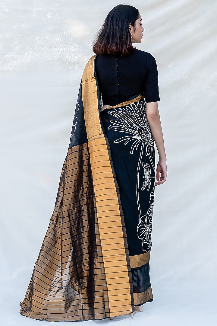 Black Hand Embellished Party Wear Saree by Purvi Doshi at Pernia's Pop Up Shop